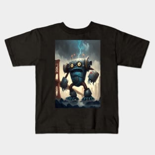 Monster giant robot attacking the city Kids T-Shirt